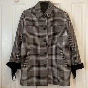 Pinko Houndstooth Coat with Black Tassle Italy Size 4